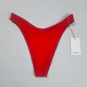 Quince Italian High Leg Bikini Bottom Women's Size Medium Red Swimwear Beach